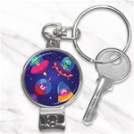 Cartoon Funny Aliens With Ufo Duck Starry Sky Set Nail Clippers Key Chain