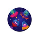 Cartoon Funny Aliens With Ufo Duck Starry Sky Set Rubber Coaster (Round)