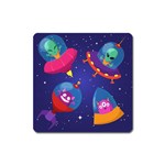 Cartoon Funny Aliens With Ufo Duck Starry Sky Set Square Magnet
