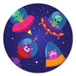Cartoon Funny Aliens With Ufo Duck Starry Sky Set Magnet 5  (Round)