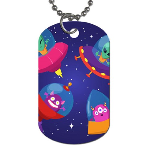 Cartoon Funny Aliens With Ufo Duck Starry Sky Set Dog Tag (One Side) from ArtsNow.com Front
