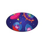 Cartoon Funny Aliens With Ufo Duck Starry Sky Set Sticker Oval (100 pack)