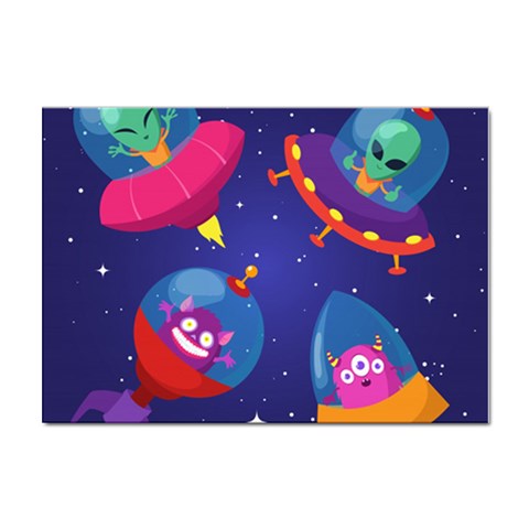 Cartoon Funny Aliens With Ufo Duck Starry Sky Set Sticker A4 (10 pack) from ArtsNow.com Front