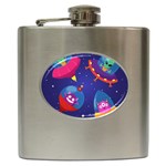Cartoon Funny Aliens With Ufo Duck Starry Sky Set Hip Flask (6 oz)