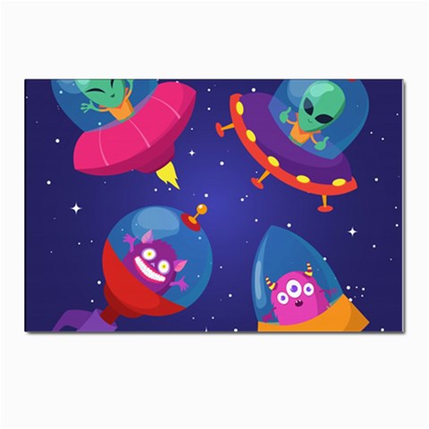 Cartoon Funny Aliens With Ufo Duck Starry Sky Set Postcard 4 x 6  (Pkg of 10) from ArtsNow.com Front