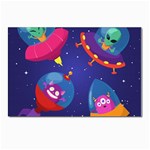Cartoon Funny Aliens With Ufo Duck Starry Sky Set Postcard 4 x 6  (Pkg of 10)