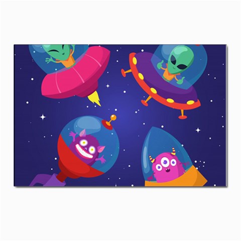 Cartoon Funny Aliens With Ufo Duck Starry Sky Set Postcards 5  x 7  (Pkg of 10) from ArtsNow.com Front