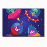 Cartoon Funny Aliens With Ufo Duck Starry Sky Set Postcards 5  x 7  (Pkg of 10)