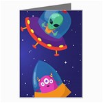 Cartoon Funny Aliens With Ufo Duck Starry Sky Set Greeting Card