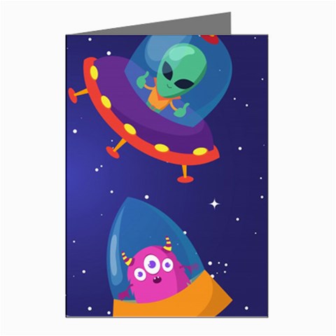 Cartoon Funny Aliens With Ufo Duck Starry Sky Set Greeting Cards (Pkg of 8) from ArtsNow.com Left