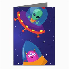Cartoon Funny Aliens With Ufo Duck Starry Sky Set Greeting Cards (Pkg of 8) from ArtsNow.com Left