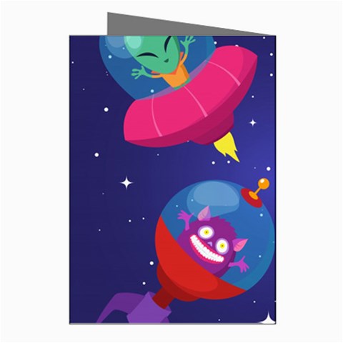 Cartoon Funny Aliens With Ufo Duck Starry Sky Set Greeting Cards (Pkg of 8) from ArtsNow.com Right