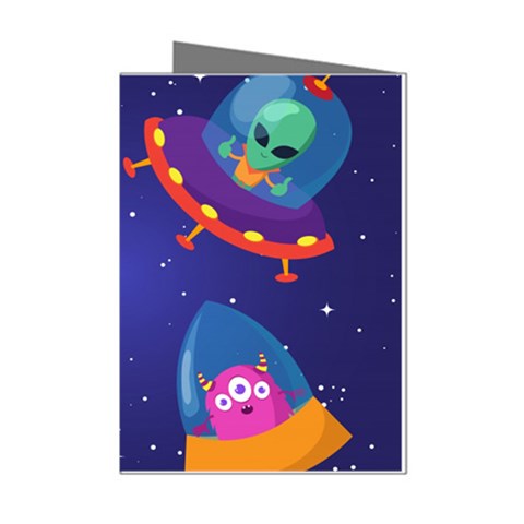 Cartoon Funny Aliens With Ufo Duck Starry Sky Set Mini Greeting Cards (Pkg of 8) from ArtsNow.com Left