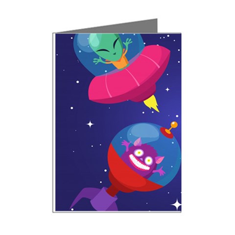 Cartoon Funny Aliens With Ufo Duck Starry Sky Set Mini Greeting Cards (Pkg of 8) from ArtsNow.com Right