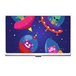 Cartoon Funny Aliens With Ufo Duck Starry Sky Set Business Card Holder