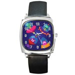 Cartoon Funny Aliens With Ufo Duck Starry Sky Set Square Metal Watch