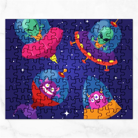 Cartoon Funny Aliens With Ufo Duck Starry Sky Set Rectangular Jigsaw Puzzl from ArtsNow.com Front