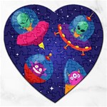 Cartoon Funny Aliens With Ufo Duck Starry Sky Set Jigsaw Puzzle (Heart)