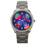 Cartoon Funny Aliens With Ufo Duck Starry Sky Set Sport Metal Watch