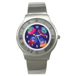 Cartoon Funny Aliens With Ufo Duck Starry Sky Set Stainless Steel Watch