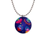 Cartoon Funny Aliens With Ufo Duck Starry Sky Set 1  Button Necklace
