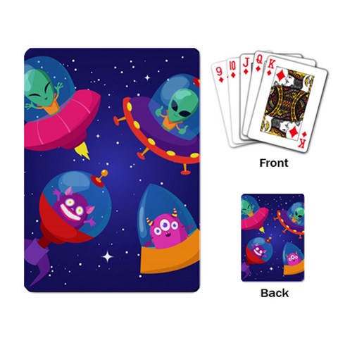 Cartoon Funny Aliens With Ufo Duck Starry Sky Set Playing Cards Single Design (Rectangle) from ArtsNow.com Back