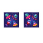 Cartoon Funny Aliens With Ufo Duck Starry Sky Set Cufflinks (Square)