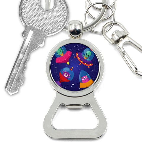 Cartoon Funny Aliens With Ufo Duck Starry Sky Set Bottle Opener Key Chain from ArtsNow.com Front