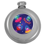 Cartoon Funny Aliens With Ufo Duck Starry Sky Set Round Hip Flask (5 oz)