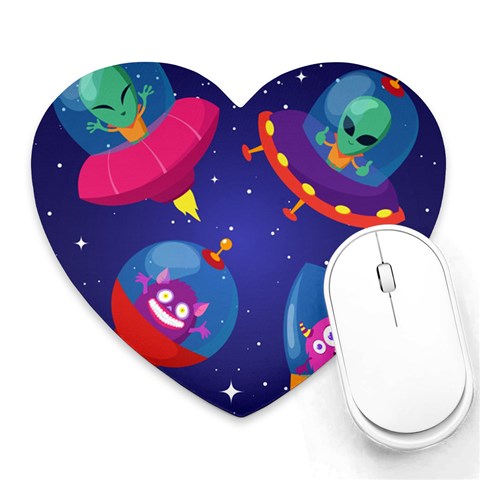 Cartoon Funny Aliens With Ufo Duck Starry Sky Set Heart Mousepad from ArtsNow.com Front