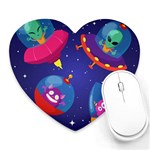 Cartoon Funny Aliens With Ufo Duck Starry Sky Set Heart Mousepad