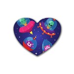Cartoon Funny Aliens With Ufo Duck Starry Sky Set Rubber Coaster (Heart)