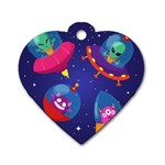 Cartoon Funny Aliens With Ufo Duck Starry Sky Set Dog Tag Heart (One Side)