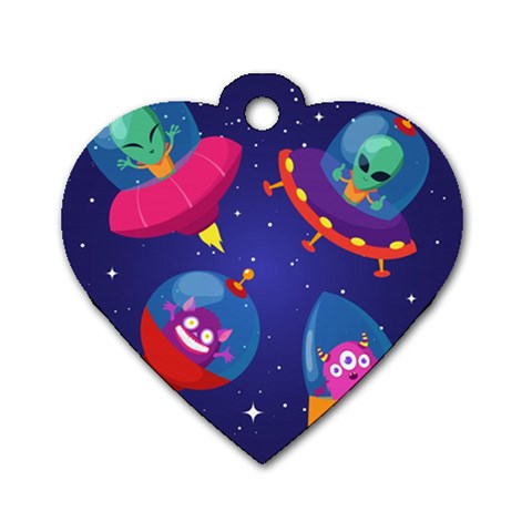 Cartoon Funny Aliens With Ufo Duck Starry Sky Set Dog Tag Heart (Two Sides) from ArtsNow.com Front