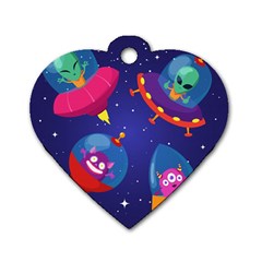 Cartoon Funny Aliens With Ufo Duck Starry Sky Set Dog Tag Heart (Two Sides) from ArtsNow.com Front