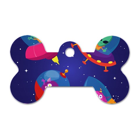 Cartoon Funny Aliens With Ufo Duck Starry Sky Set Dog Tag Bone (Two Sides) from ArtsNow.com Front