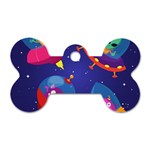 Cartoon Funny Aliens With Ufo Duck Starry Sky Set Dog Tag Bone (Two Sides)