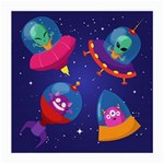 Cartoon Funny Aliens With Ufo Duck Starry Sky Set Medium Glasses Cloth (2 Sides)
