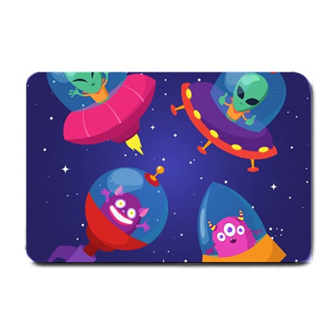 Cartoon Funny Aliens With Ufo Duck Starry Sky Set Small Doormat from ArtsNow.com 24 x16  Door Mat