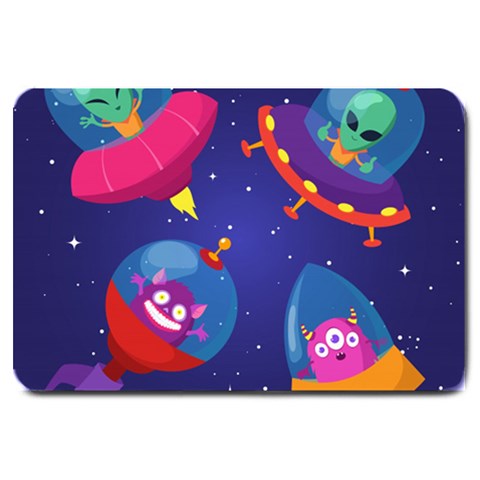 Cartoon Funny Aliens With Ufo Duck Starry Sky Set Large Doormat from ArtsNow.com 30 x20  Door Mat