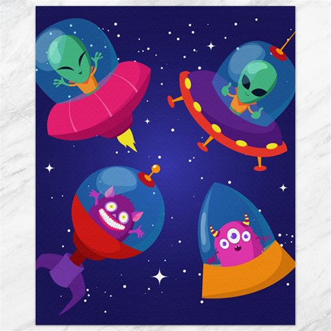 Cartoon Funny Aliens With Ufo Duck Starry Sky Set Canvas 11  x 14  from ArtsNow.com 10.95 x13.48  Canvas - 1