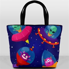 Cartoon Funny Aliens With Ufo Duck Starry Sky Set Bucket Bag from ArtsNow.com Front