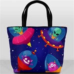 Cartoon Funny Aliens With Ufo Duck Starry Sky Set Bucket Bag