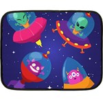 Cartoon Funny Aliens With Ufo Duck Starry Sky Set Two Sides Fleece Blanket (Mini)