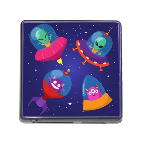 Cartoon Funny Aliens With Ufo Duck Starry Sky Set Memory Card Reader (Square 5 Slot) from ArtsNow.com Front