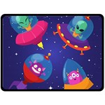 Cartoon Funny Aliens With Ufo Duck Starry Sky Set Fleece Blanket (Large)