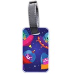 Cartoon Funny Aliens With Ufo Duck Starry Sky Set Luggage Tag (two sides)
