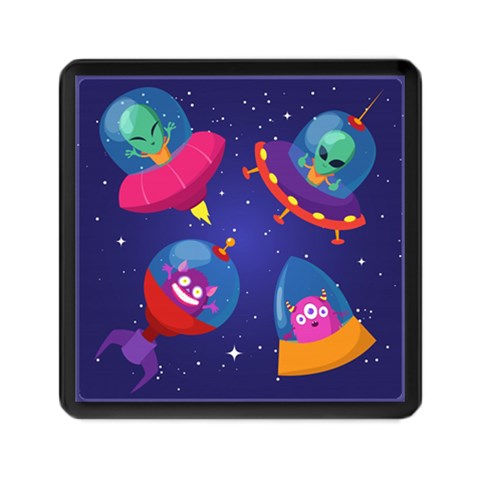 Cartoon Funny Aliens With Ufo Duck Starry Sky Set Memory Card Reader (Square) from ArtsNow.com Front