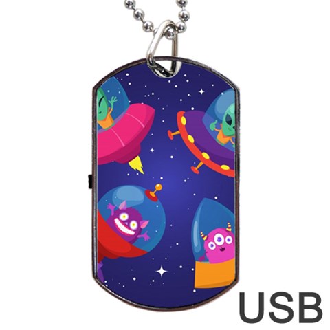 Cartoon Funny Aliens With Ufo Duck Starry Sky Set Dog Tag USB Flash (Two Sides) from ArtsNow.com Front