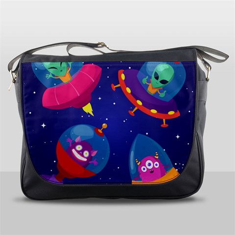 Cartoon Funny Aliens With Ufo Duck Starry Sky Set Messenger Bag from ArtsNow.com Front